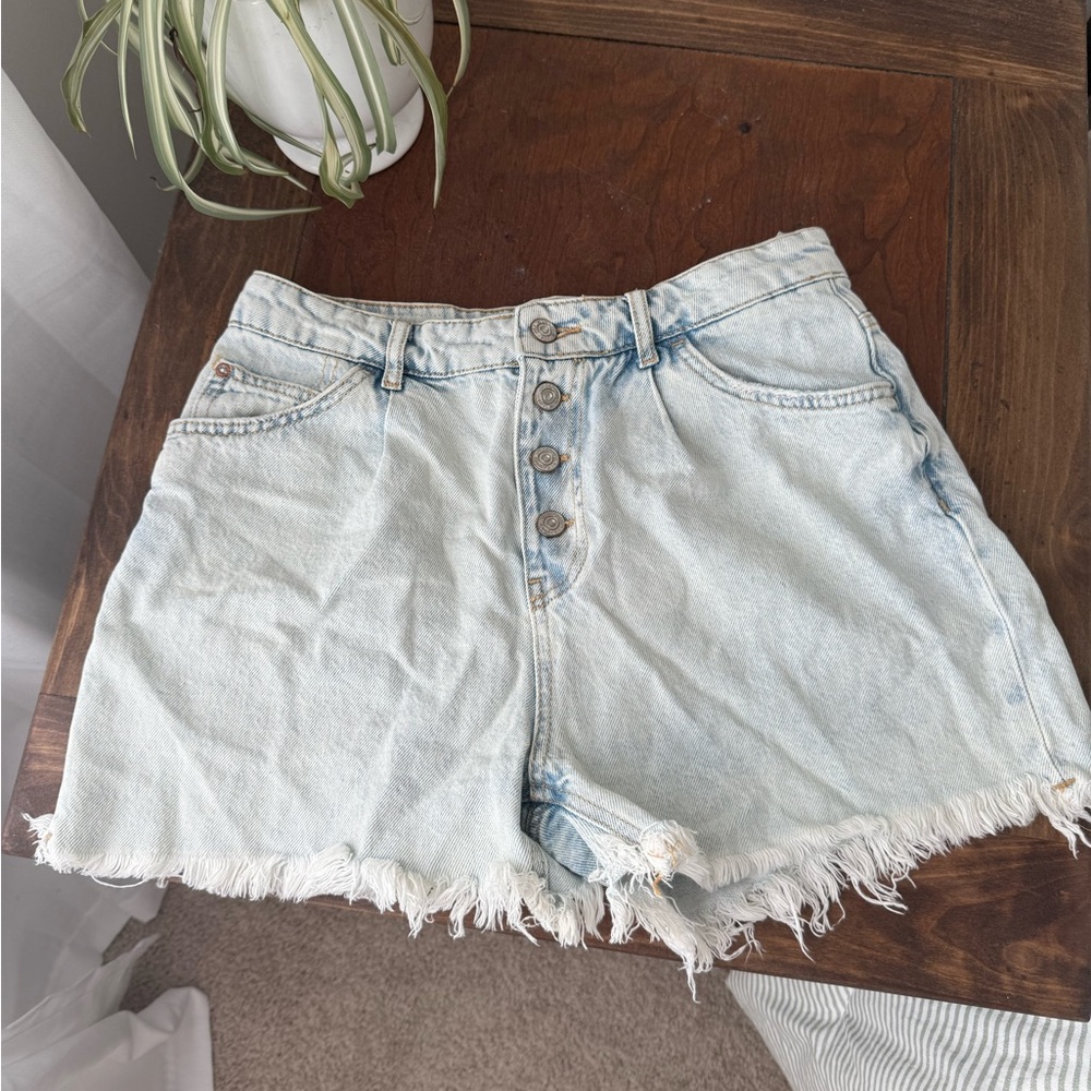 Zara Light Blue Jean Shorts with Frayed Hem